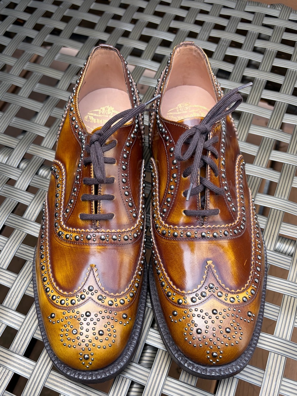 Men's Wingtip Brogue Leather Oxford dress shoes - Cognac Brown